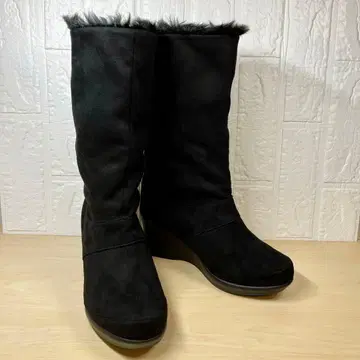 미인 습관 스웨이드 느낌 롱 부츠 블랙 웨지솔 23.5cm