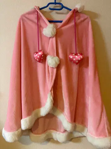 미니 핑크 후드 부착 케이프 판초