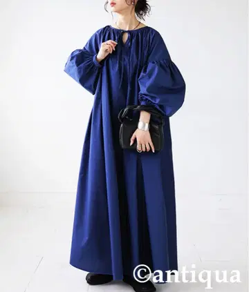 새상품*antiqua 네이비 볼륨 슬리브 롱 원피스