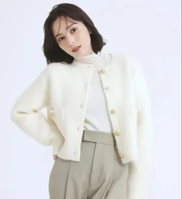 anuans 노카라 니트 자켓 아이보리