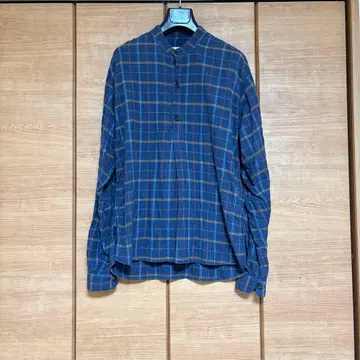 MYTHINKS 네이비 체크 무늬 긴팔 셔츠