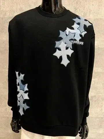 데님 크로스 패치워크 트레이닝복 블랙 LL 속기모 빅 실루엣 자수