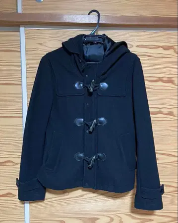 HERE'S 블랙 더플 코트 후드 부착