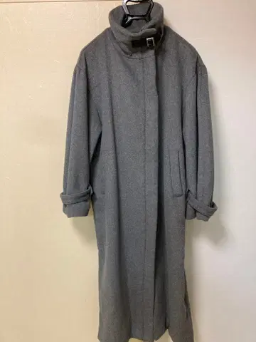 그레이 롱 코트 스탠드 카라