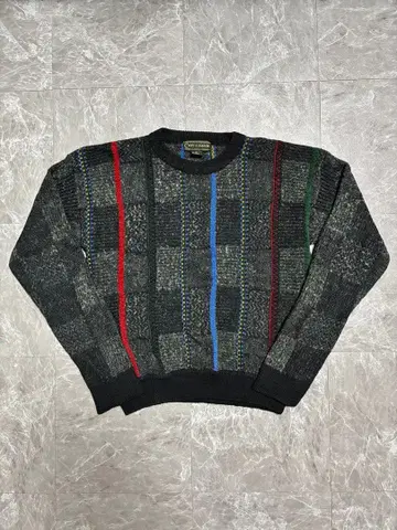 CROFT & BARROW 체크 무늬 스웨터 M 레트로 패치워크 블랙