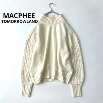 새상품급 MACPHEE 정가 2만 엔 케이블 니트 하이넥 이소재 니트