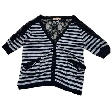 보더 무늬 백 레이스 가디건 오부 소매 겉옷 비침 있음 a1756