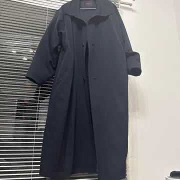 컨디션 최상 CABaN 울 개버딘 스탠드 카라 코트 네이비 M