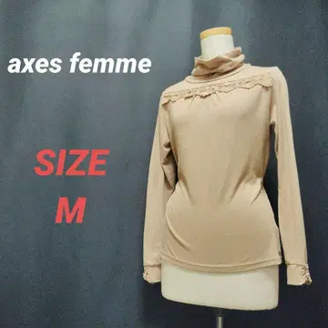 axes femme 엑시즈팜 자수 레이스 하이넥 티셔츠 베이지