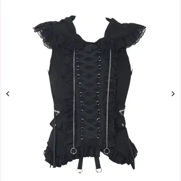 Lace-up frilled lace sleeveless hoodie