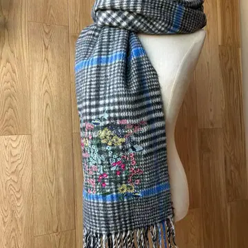 슈퍼 하카 작은 꽃 자수 체크 머플러