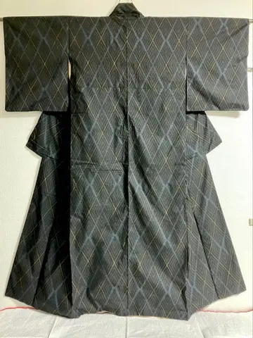 오시마 명주 이중 기모노 순수 실크 경위 바탕