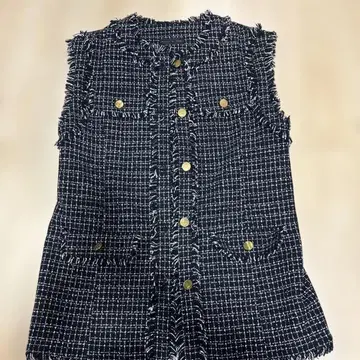 네이비 트위드 프린지 베스트