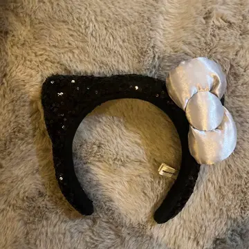 키티 머리띠 블랙 실버 리본 포함 USJ