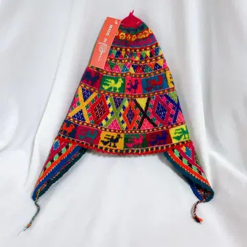 새상품 택 포함 니트 모자 페루 에스닉 애니멀 기하학 동물