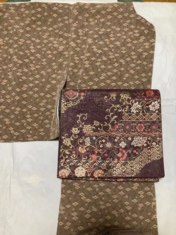 초화문양 코몬과 보라색 오비 세트