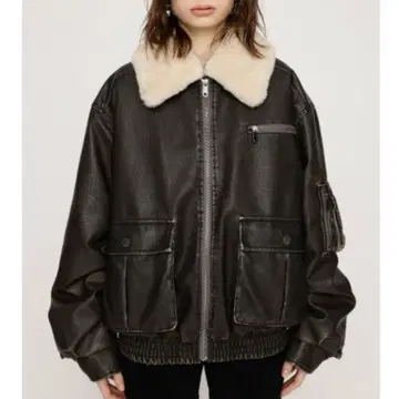 SLY 빈티지 인조 가죽 숏 블루종 블랙 미사용 새상품