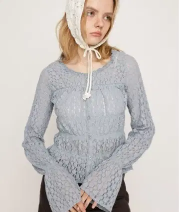 블라우스 셔츠 PUFFY SHIRRING CUT TOPS