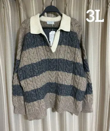 Denifits 카라 부착 케이블 보더 니트 풀오버