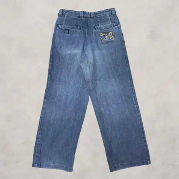 구제 의류 한정판 데님 와이드 팬츠 자수 장식 루즈 실루엣 일본제