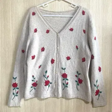 장미 자수 그레이 가디건 캐시미어 100% 오비상사