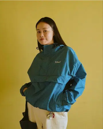 BROKEN BASE 나일론 테크 아노락 블루 체크 S