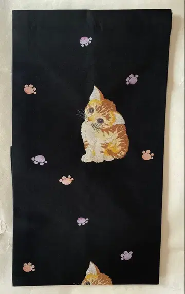 다이코 고양이 패턴 나고야 오비 블랙 1회 착용