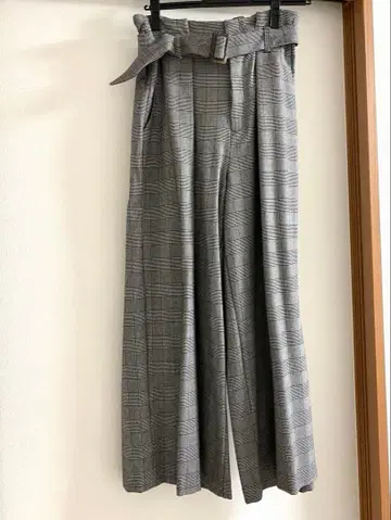 Aga 그레이 계열 체크 와이드 팬츠 벨트 포함