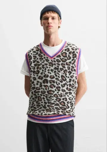 Zara 레오파드 무늬 니트 베스트 남성용