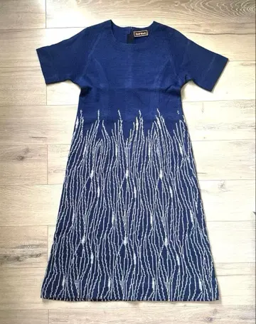 구제 의류 레트로 네이비 x 실버 계열 라메 패턴 반팔 니트 원피스 M