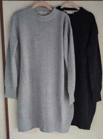 니트 원피스 긴팔 그레이 블랙