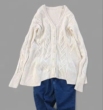 울 캐시미어 케이블 니트 가디건 아이보리 스웨터 이탈리아 실