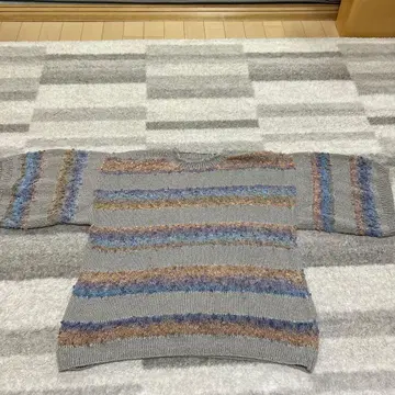 그레이 스트라이프 라메 믹스 니트 스웨터