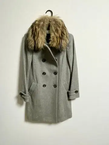 인덱스 그레이 더블 브레스트 롱 코트 피 코트 모 헤어 퍼