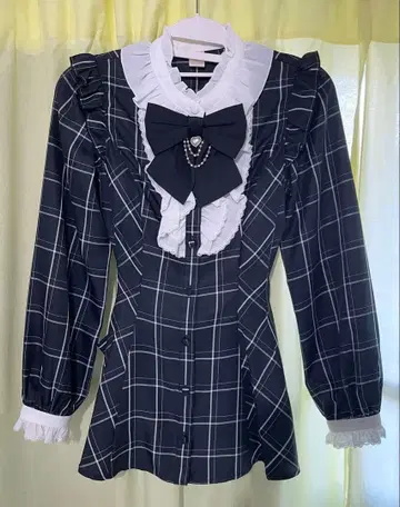 [ Secret Honey ] 액세서리 리본 셋업 체크 블랙