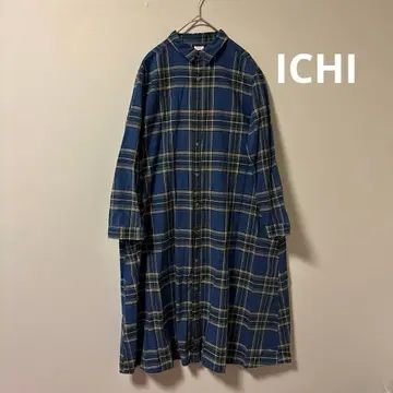 ICHI 이치 체크 무늬 롱 셔츠 원피스