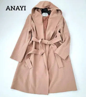 새상품급 아나이 ANAYI 더블 크로스 후드 랩 코트 핑크 38