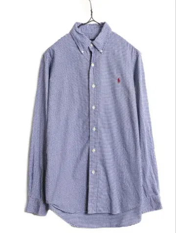 랄프 로렌 깅엄 체크 긴팔 버튼 다운 셔츠 남성용 S 구제 의류