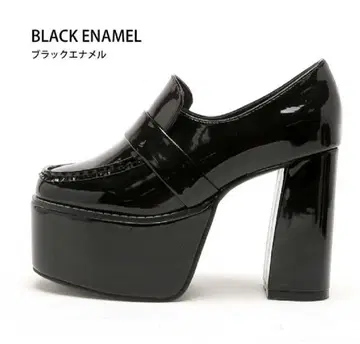 블랙 에나멜 플랫폼 로퍼 통굽 하이힐