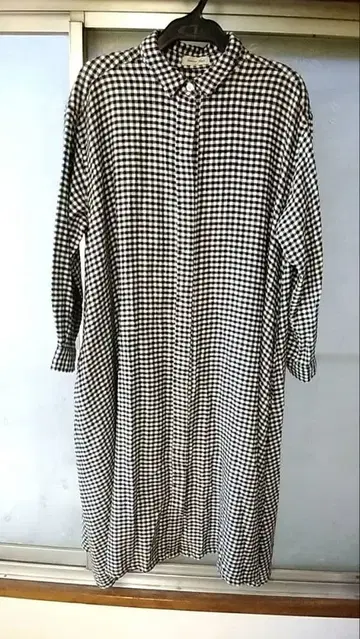 깅엄 체크 긴팔 셔츠 원피스