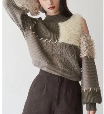 murua 머티리얼 MIX 숄더 오픈 니트 오프숄더 니트