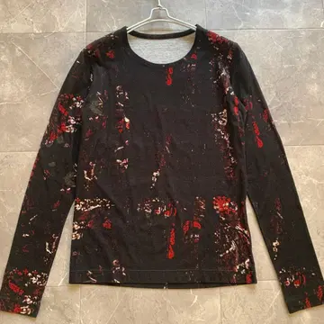 Y's 와이즈 올 패턴 티셔츠 블랙 x 빨간색 코튼 긴팔 2