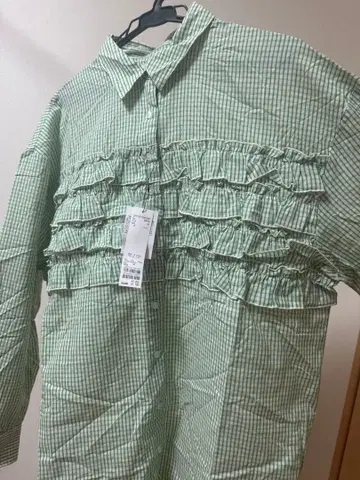 CIAOPANIC 깅엄 체크 프릴 셔츠 그린