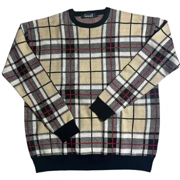 CavariA 체크 무늬 크루넥 니트 스웨터 베이지 사이즈 46