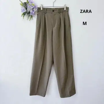 ZARA 투 턱 와이드 슬랙스 M 하이웨스트 허리밴딩 카키