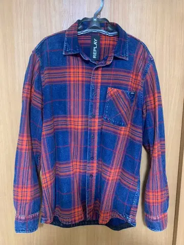 REPLAY 긴팔 셔츠 오렌지 네이비 체크