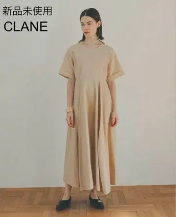 CLANE 베이지 리본 포함 반팔 롱 원피스