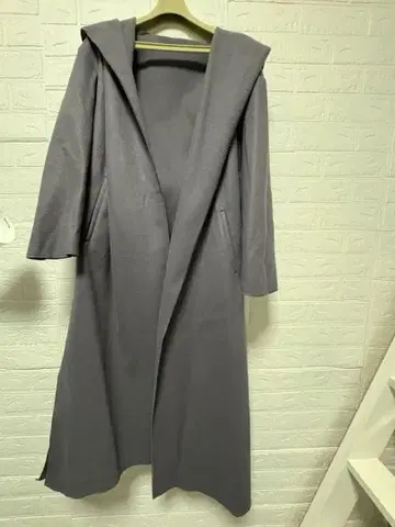 리본 벨트 빅 칼라 코트 그레이 블루