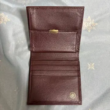 황궁 지갑 이단 접이식 천연 가죽 와인 레드