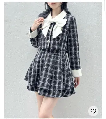 트위드 셋업 리본 포함 블랙 체크 유니폼